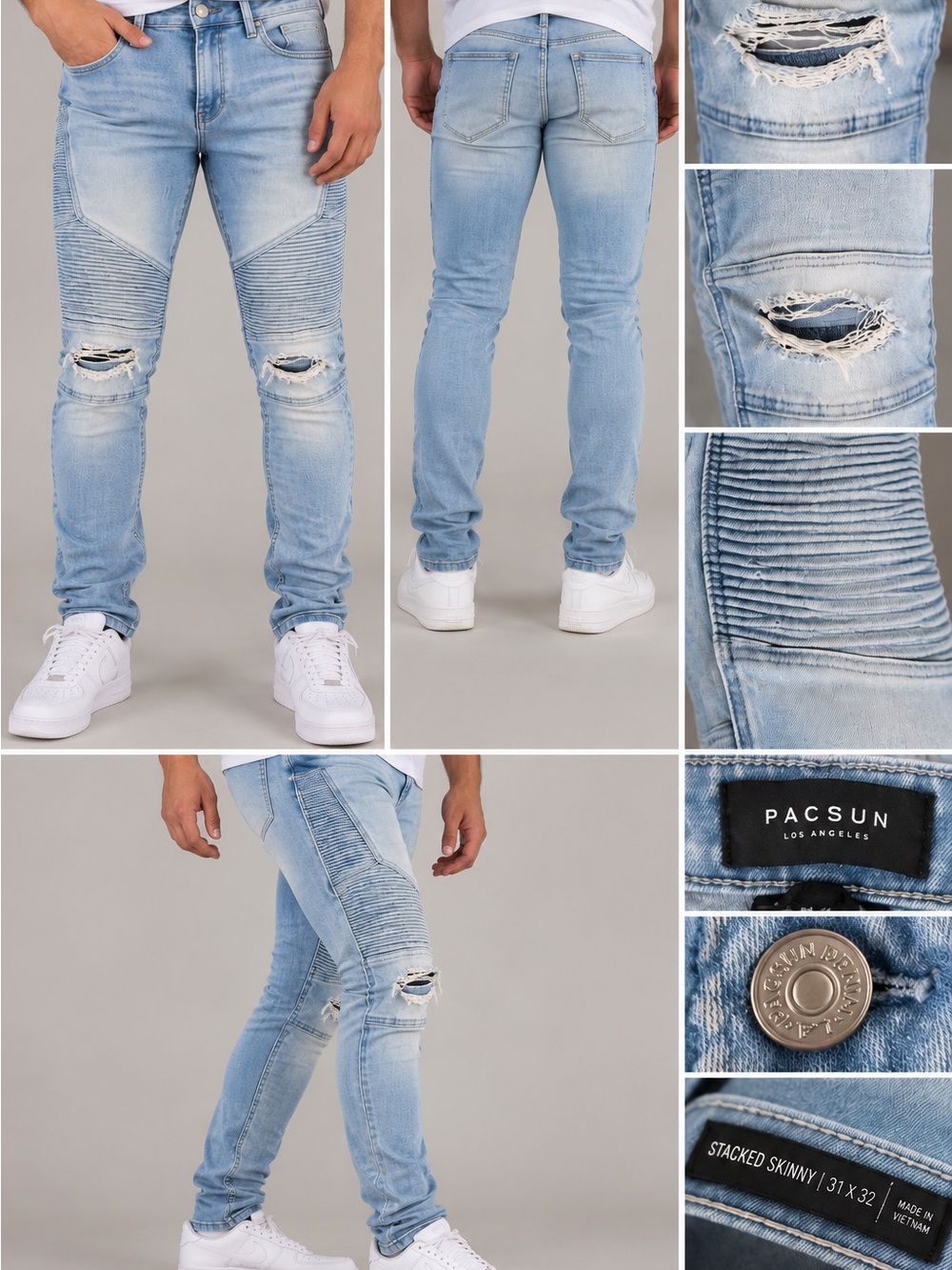 PacSun Light Blue Stacked Skinny Ripped Jeans - Men's